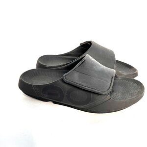 OOFOS Ooahh Sport Flex Slide Recovery Black Sandals Womens Size 10